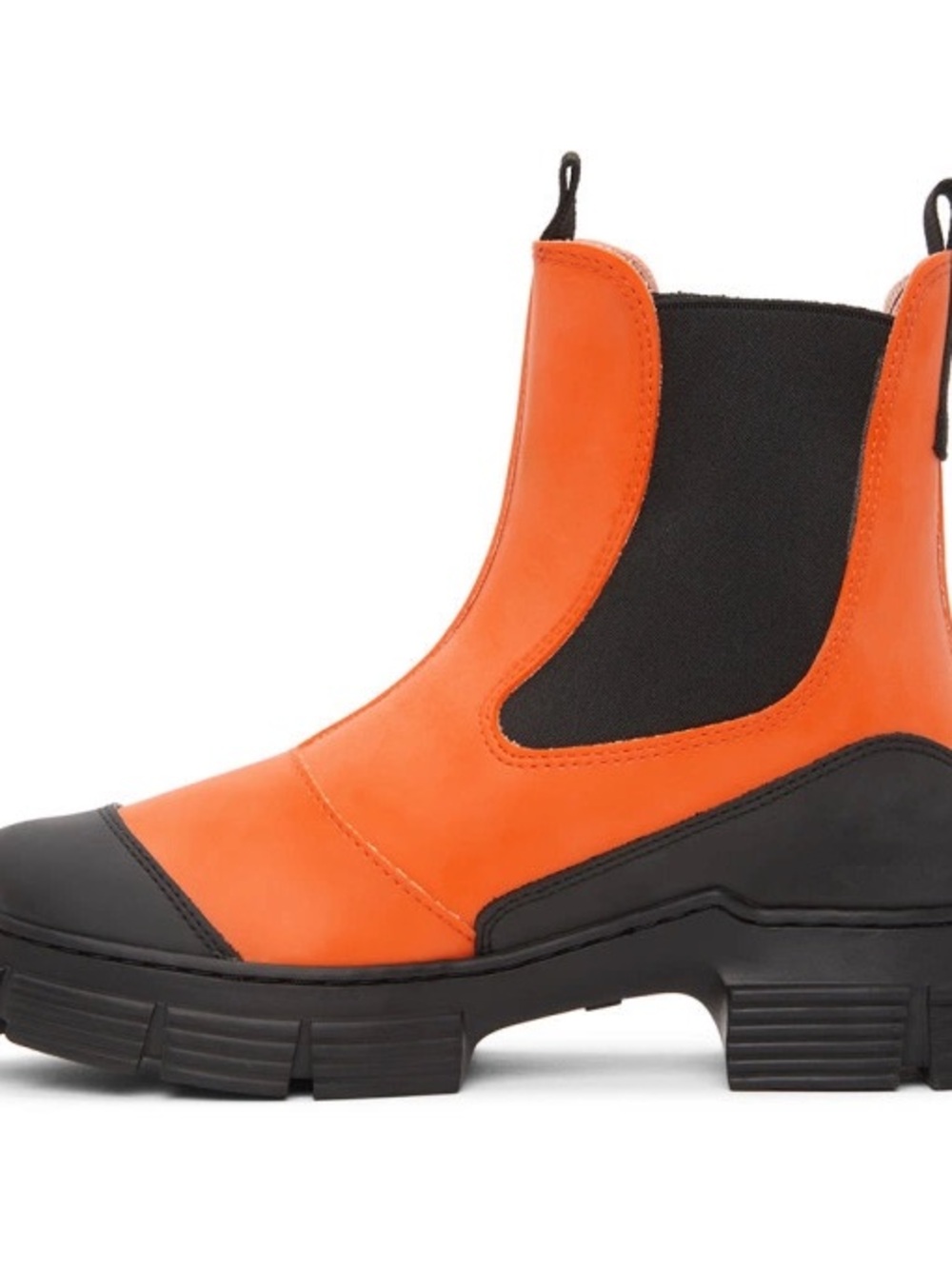 Ganni Orange and Black Chelsea Rain Boots